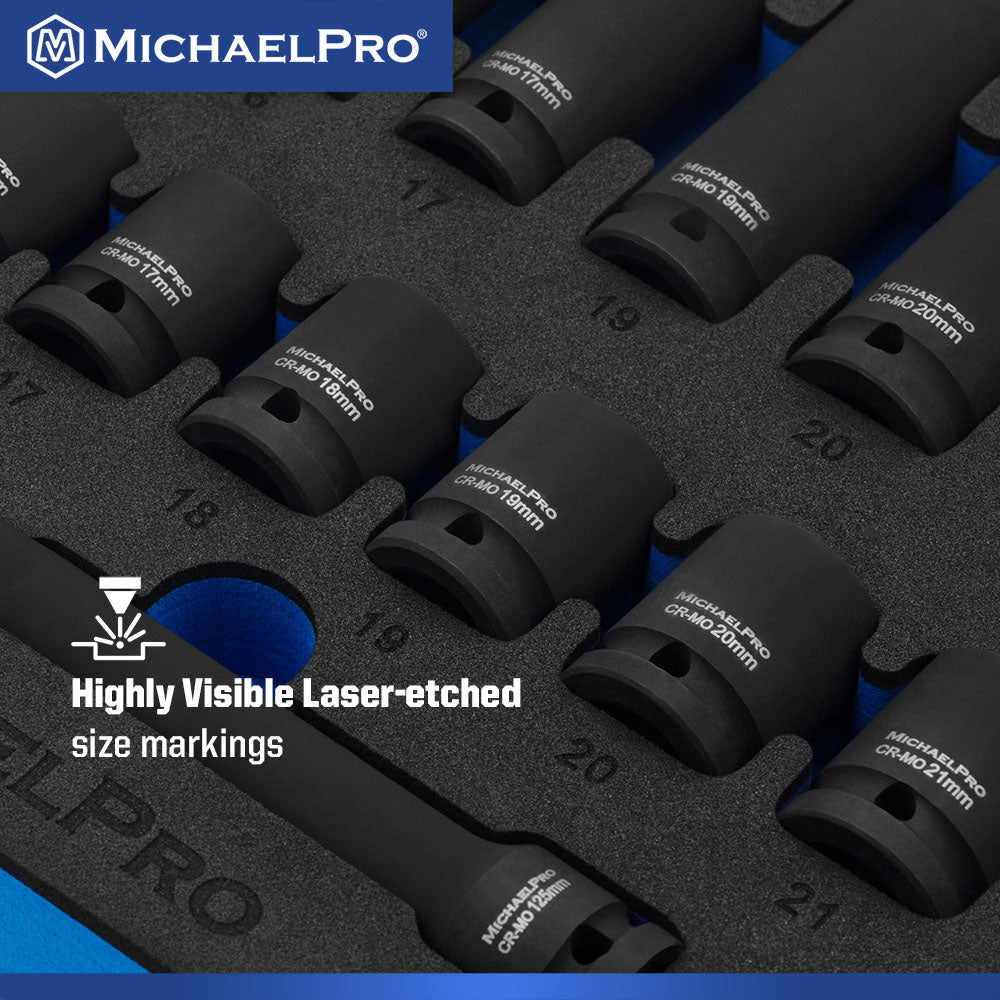 63 Pieces 1/2-Inch Drive Impact Socket Set Metric & SAE (MP005005)