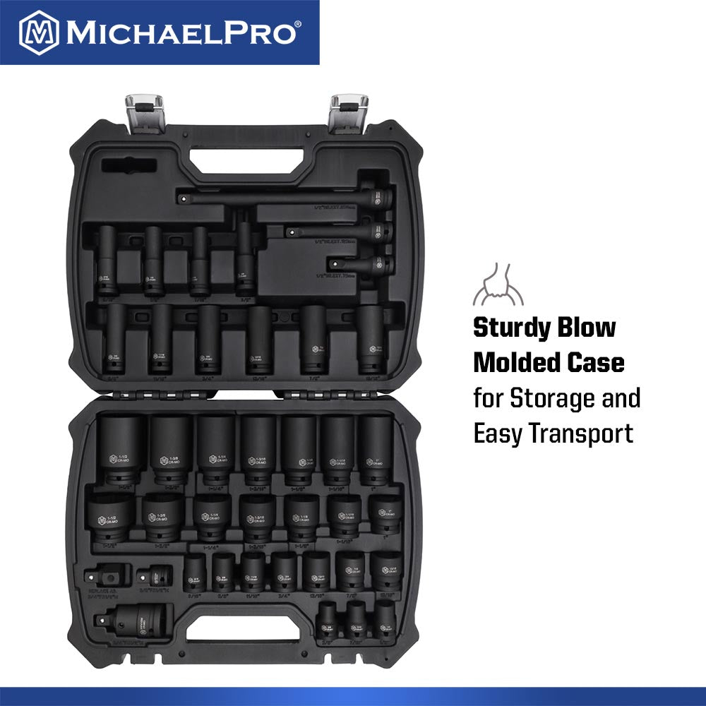 40-Piece 1/2" Drive Impact Socket Set In Standard SAE Sizes (MP005033) - MichaelPro