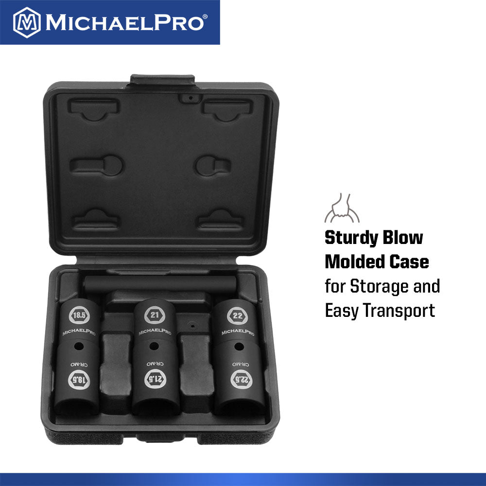 4-Piece 1/2" Drive Thin Wall Impact Flip Lug Nut Socket Set with Half Sizes (MP005042)