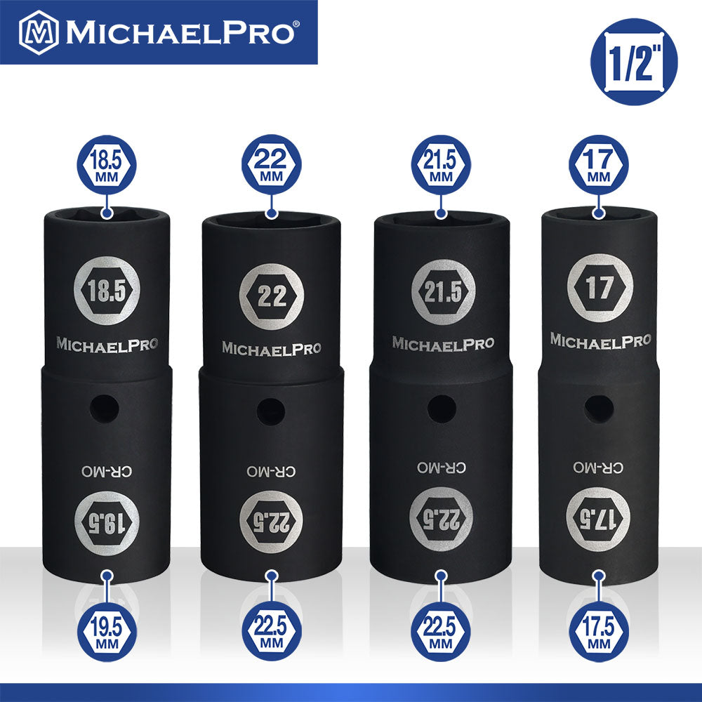 1/2" Drive 17 x 17.5mm Half Size Lug Nut Flip Socket (MP005054)