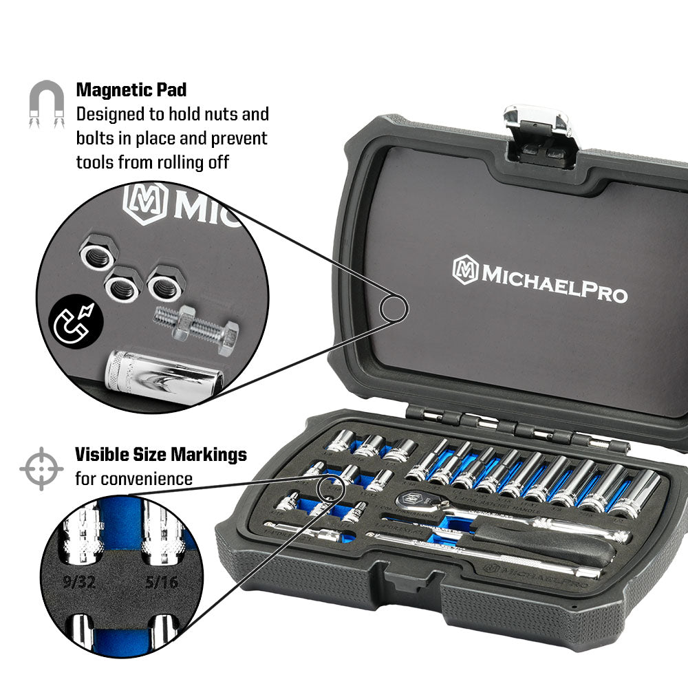 22-Piece 1/4" Drive 90 Tooth SAE Socket Set (MP005058)