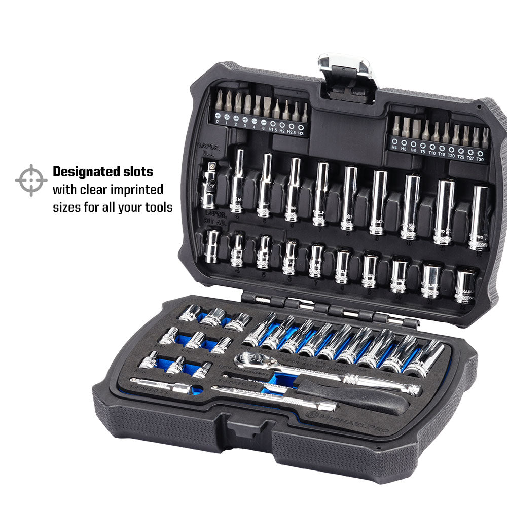 62-Piece 1/4" Drive 90 Tooth SAE/Metric Socket Set (MP005059)
