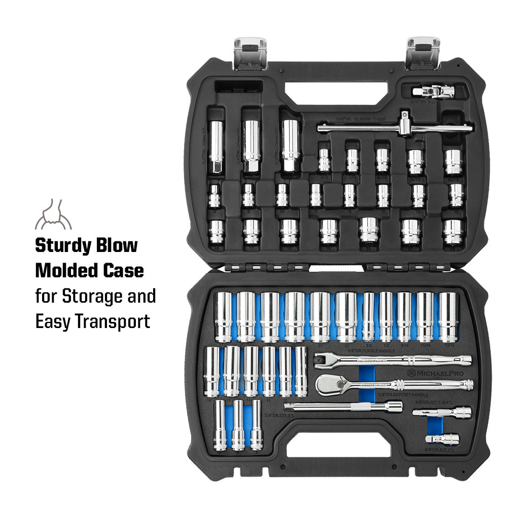 57-Piece 1/2" Drive 90 Tooth SAE & Metric Socket Set (MP005061)