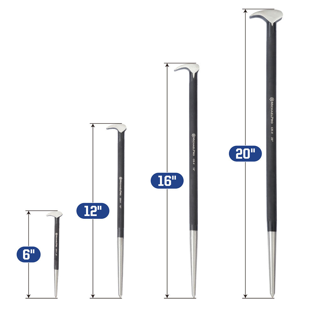 4-Piece Rolling Head Pry Bar Set - 6”, 12”, 16”, 20” (MP009105)