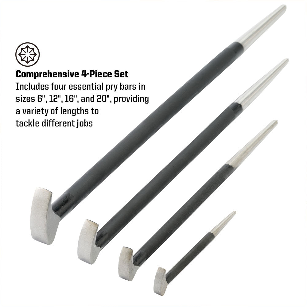 4-Piece Rolling Head Pry Bar Set - 6”, 12”, 16”, 20”  (MP009105)