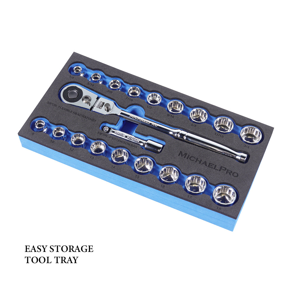 3/8 inch Drive Socket Wrench Set, 20-piece (MP001001) - MichaelPro