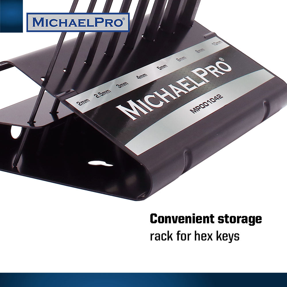 8-Piece T-Handle Ball End Allen Wrench Set in Metric Sizes with Storage Stand (MP001042W) - MichaelPro
