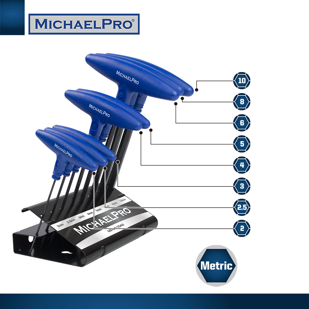 8-Piece T-Handle Ball End Allen Wrench Set in Metric Sizes with Storage Stand (MP001042) - MichaelPro