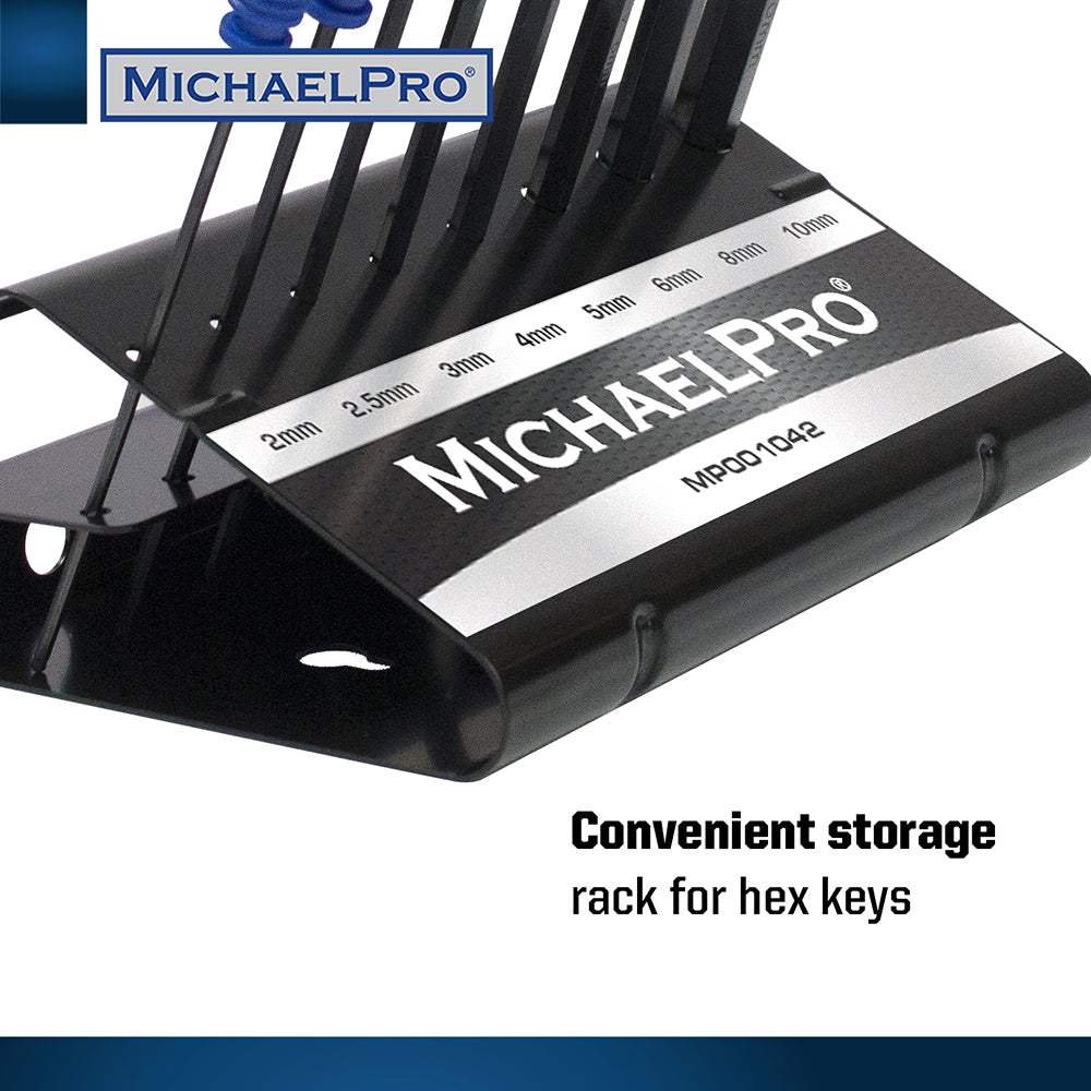 8-Piece T-Handle Ball End Allen Wrench Set in Metric Sizes with Storage Stand (MP001042) - MichaelPro