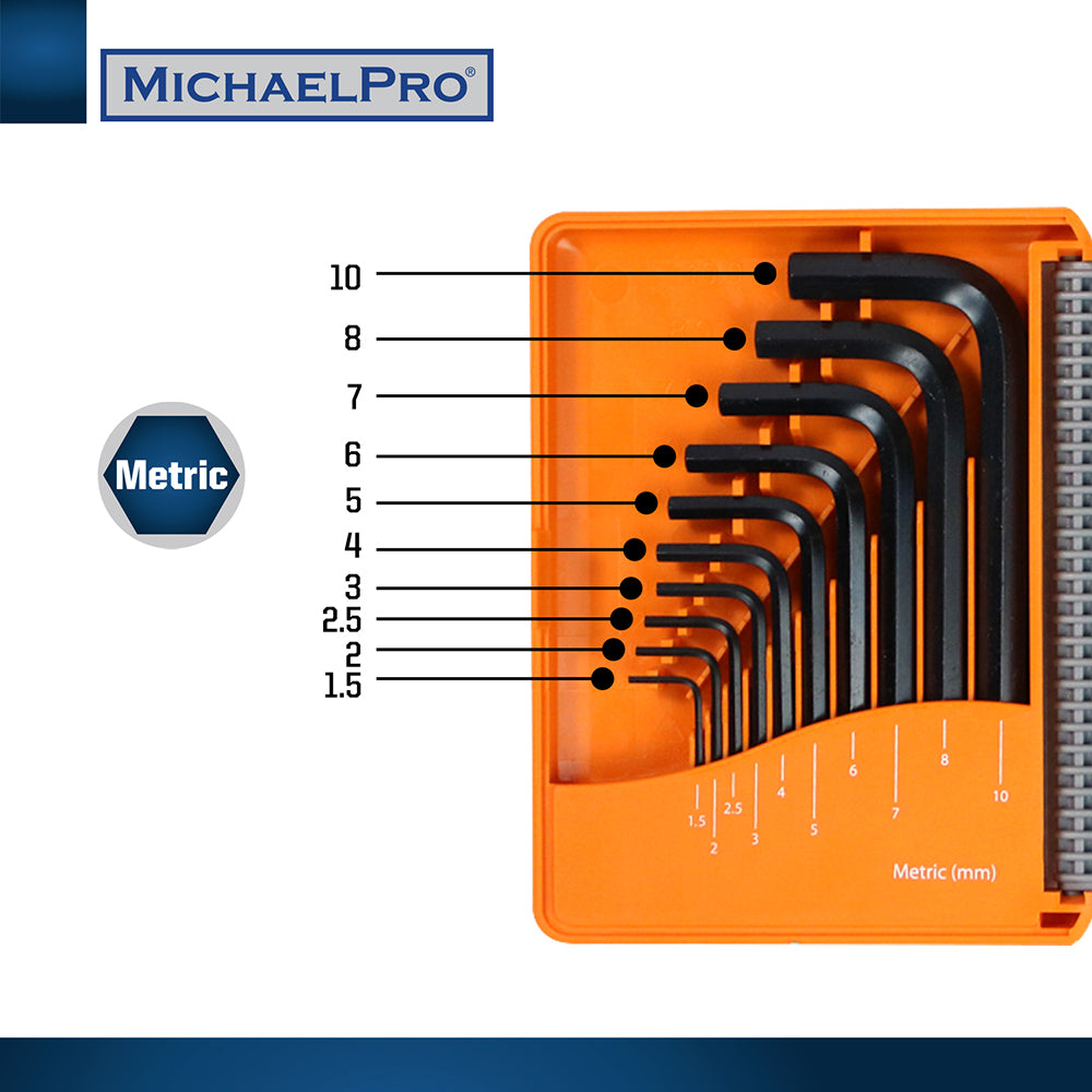 20-Piece Short Arm Hex Key Set with Foldable Organizer in Standard SAE & Metric Sizes (MP001046) - MichaelPro