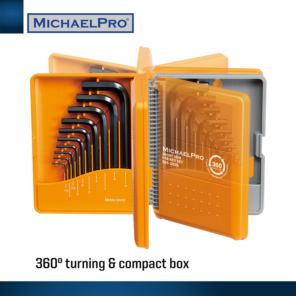 20-Piece Short Arm Hex Key Set with Foldable Organizer in Standard SAE & Metric Sizes (MP001046) - MichaelPro
