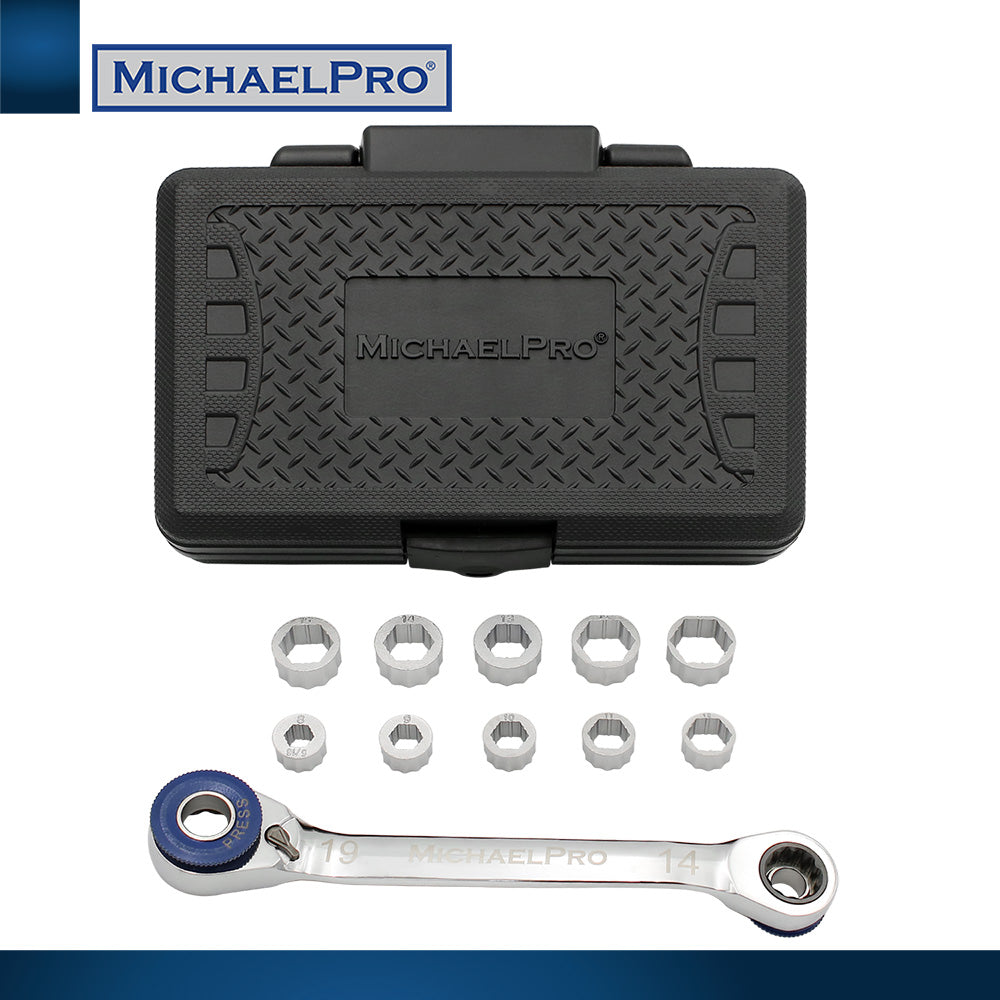 11-in-1 Ratcheting Wrench with Interchangeable Gear Rings (MP001204) - MichaelPro