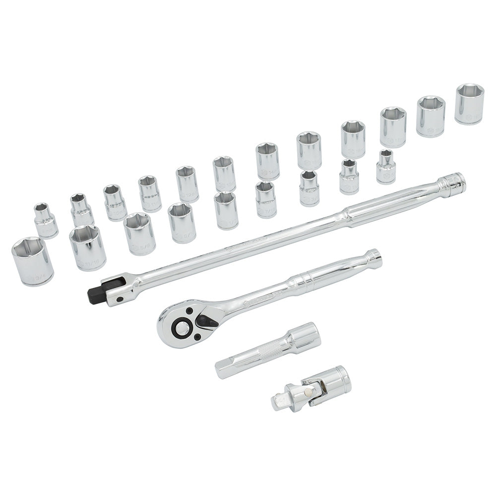 25-Piece 3/8" Drive Breaker Bar, Ratchet And Socket Set (MP001215 ...