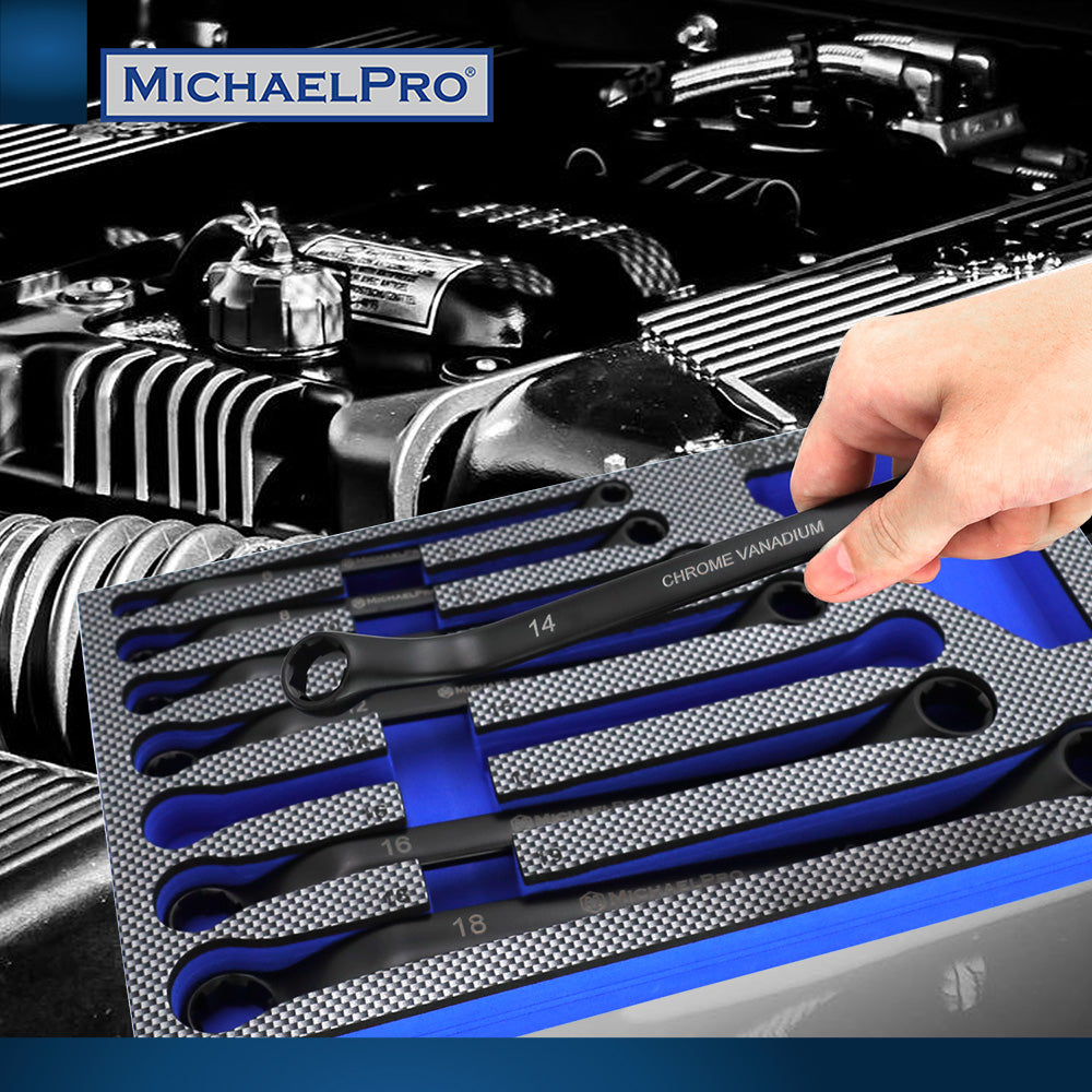 7-Piece Black Oxide Bolt Extractor Offset Wrench Set in Metric Sizes (MP001217) - MichaelPro