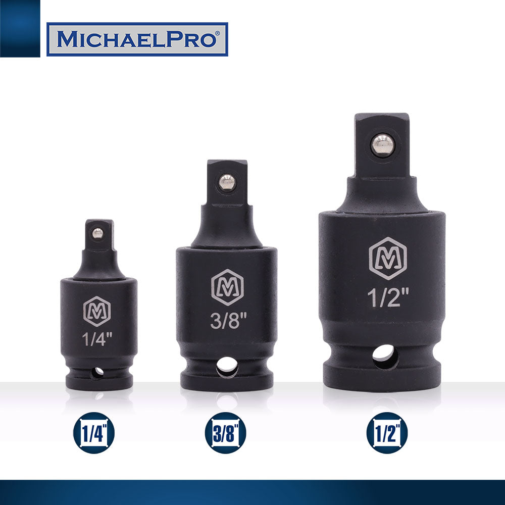 3-Piece Impact Grade Universal Joint Pin-Free Locking Swivel Socket Adapter Set (MP005026) - MichaelPro