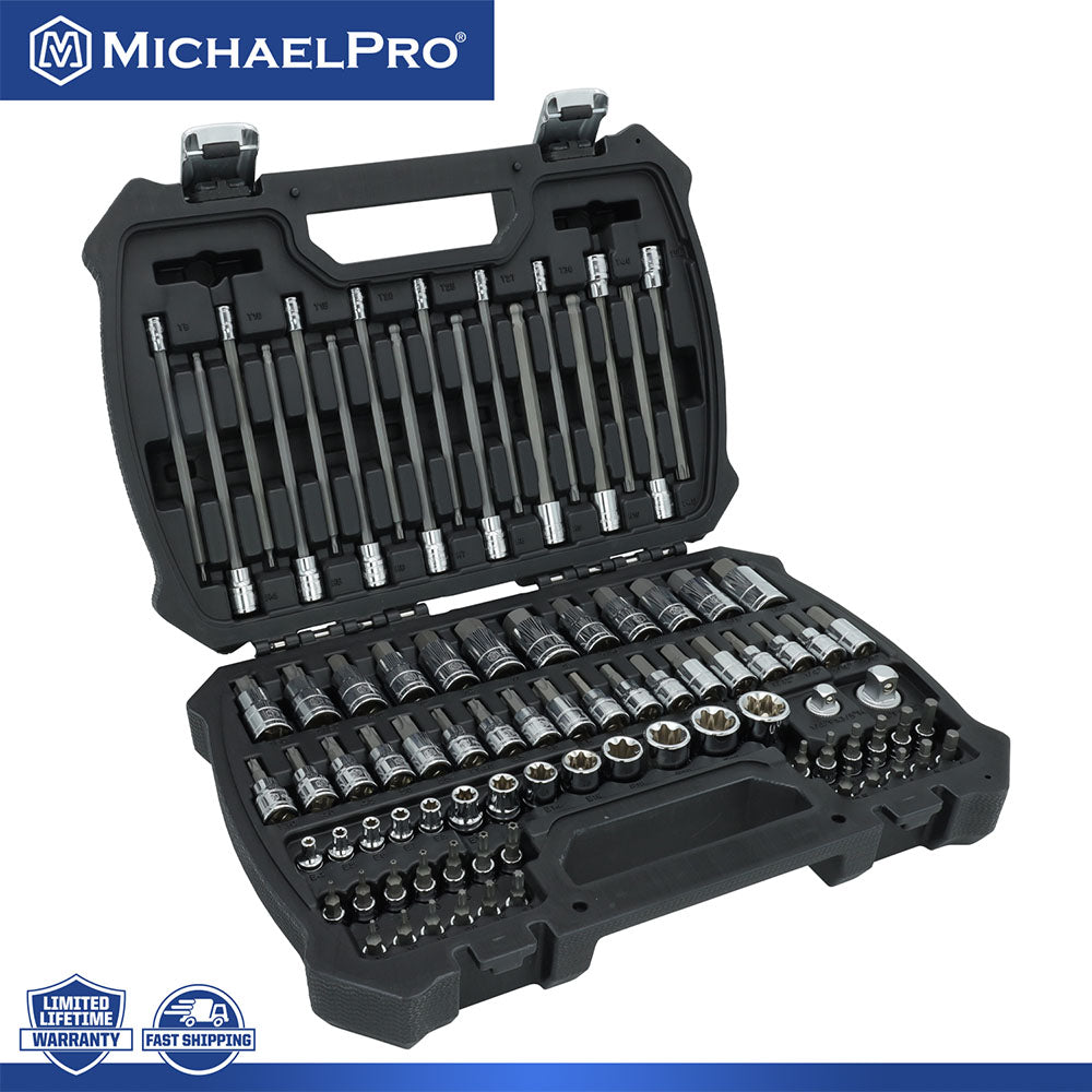 86-Piece Master SAE/Metric Hex, Torx, External Socket and Bit Socket Set (MP012018) - MichaelPro