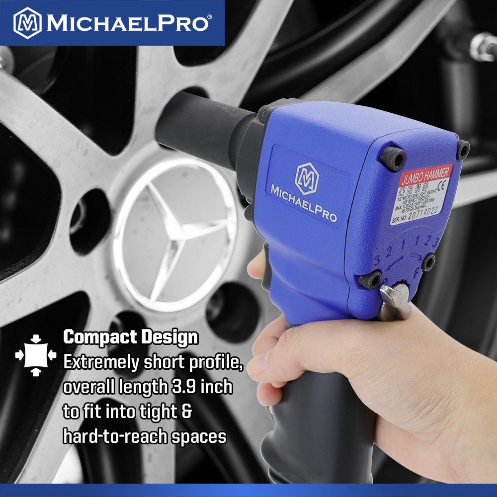 1/2" Drive Mini Air Impact Wrench, 500 ft-lbs Max Torque Output (MPA01034)