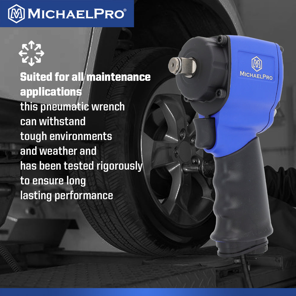 1/2" Drive Mini Air Impact Wrench, 500 ft-lbs Max Torque Output (MPA01034)