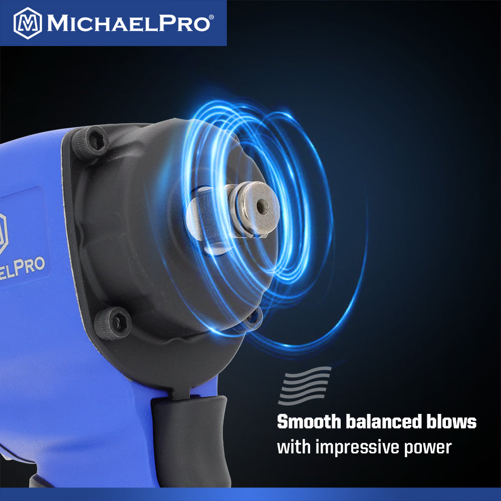 1/2" Drive Mini Air Impact Wrench, 500 ft-lbs Max Torque Output (MPA01034) - MichaelPro