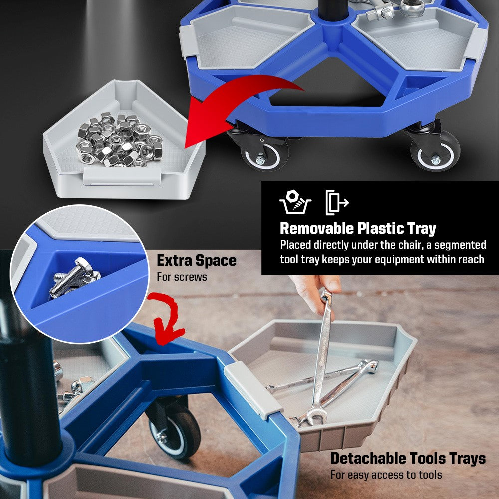 Adjustable Pneumatic Rolling Mechanic Stool with Tool Tray Storage,  350 LBS Weight Capacity (MPC016005)