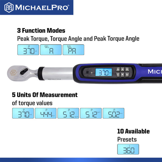 3/8" Drive Electronic Torque Wrench With Angle, 10 to 100 ft-lb (MP001224)