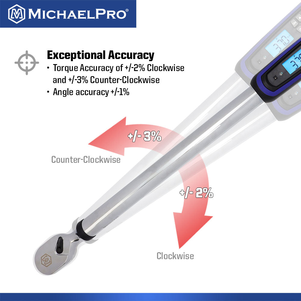 1/2" Drive Electronic Torque Wrench With Angle, 25 to 250 ft-lb (MP001