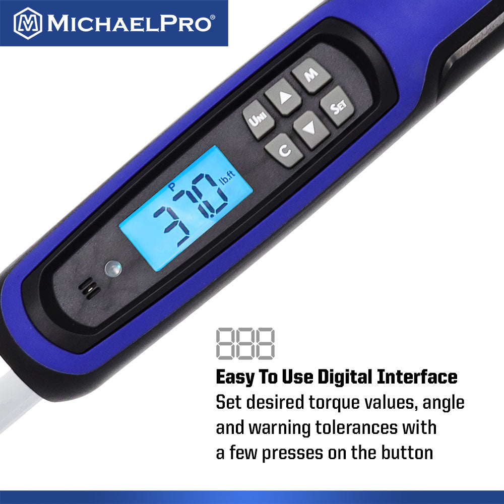3/8" Drive Flex Head Electronic Torque Wrench With Angle, 10 to 100 ft-lb (MP001226) - MichaelPro