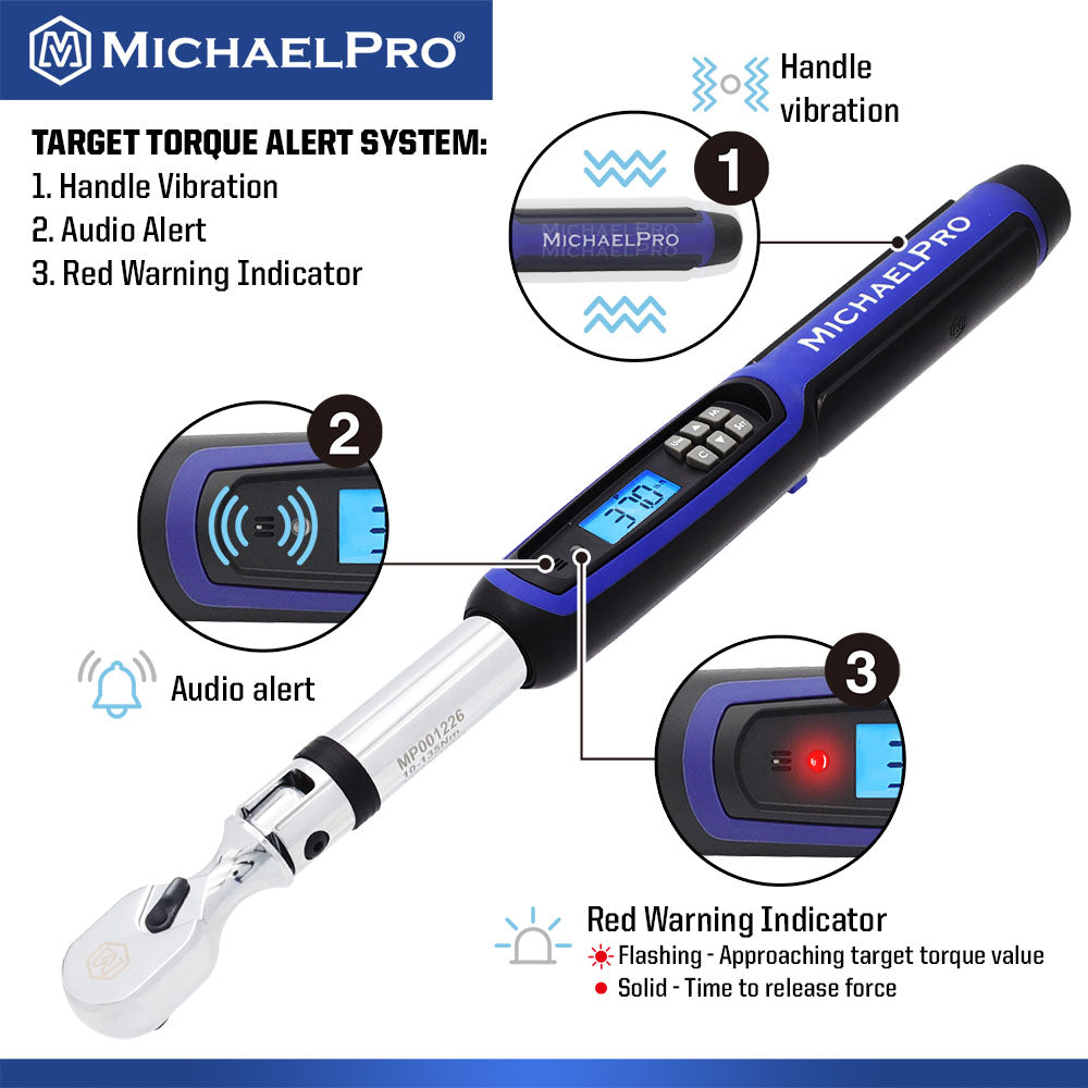 3/8" Drive Flex Head Electronic Torque Wrench With Angle, 10 to 100 ft-lb (MP001226) - MichaelPro