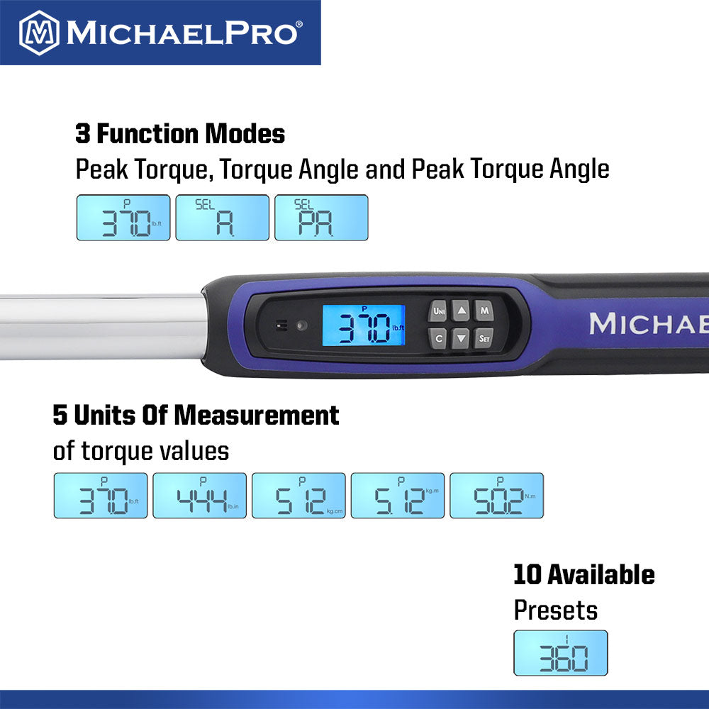 1/2" Drive Flex Head Electronic Torque Wrench With Angle, 25 to 250 ft-lb (MP001227)