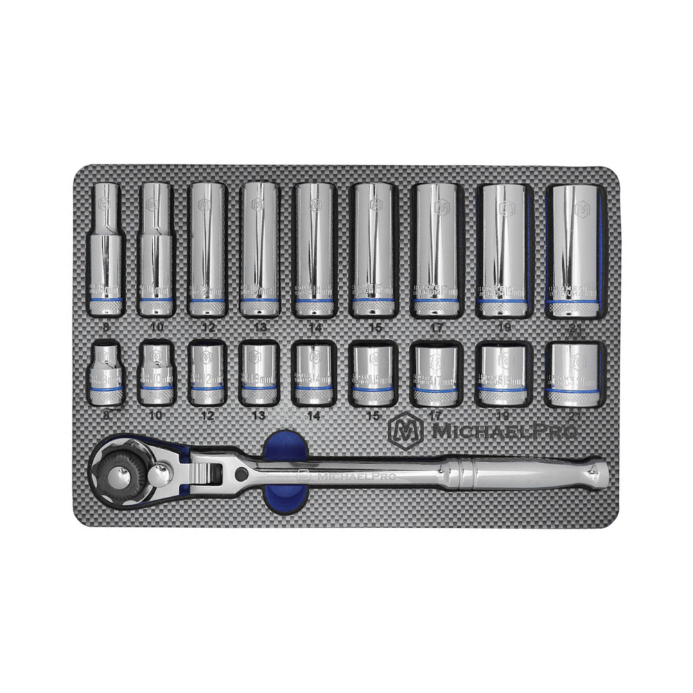 19-Piece 3/8" Drive Flex Head Ratchet and Sockets Set (MP001228)