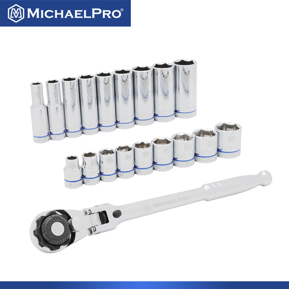 19-Piece 3/8" Drive Flex Head Ratchet and Sockets Set (MP001228)