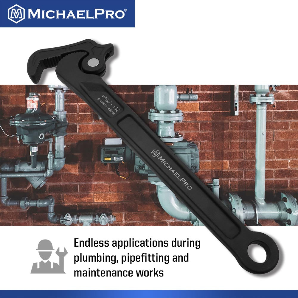 25/32” – 1-7/8” (20mm – 48mm) Self-Adjusting Quick Pipe Wrench (MP001230) - MichaelPro