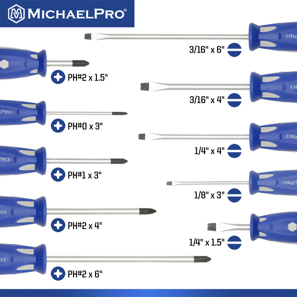 10-Piece Magnetic Screwdriver Set, Phillips & Flat (MP002035)