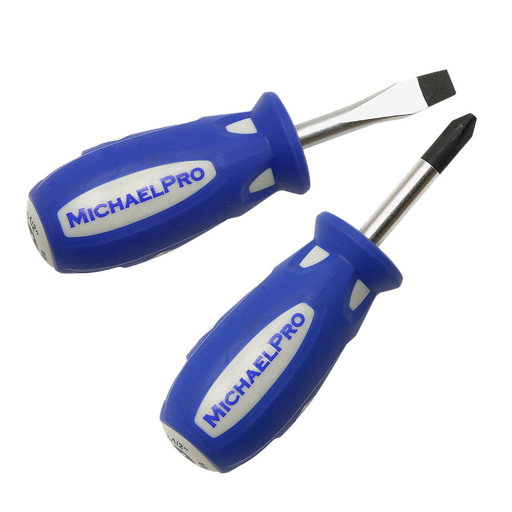 2-Piece Stubby Screwdriver Set 1/4-Inch x 1 1/2-Inch Slotted, #2 x 1 1/2-Inch Phillips (MP002040) - MichaelPro