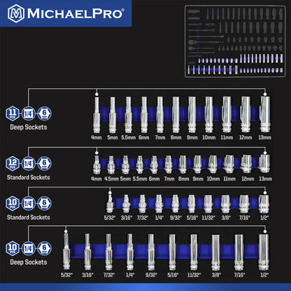 101 Pieces 3/8-Inch and 1/4-Inch Drive Socket Set (MP005004) - MichaelPro