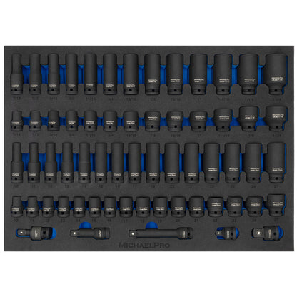 63 Pieces 1/2-Inch Drive Impact Socket Set Metric & SAE (MP005005) - MichaelPro