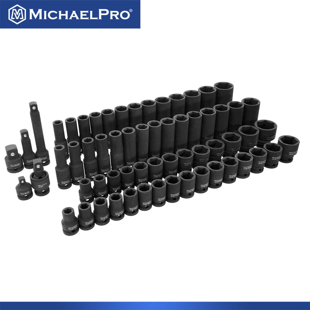 63 Pieces 1/2-Inch Drive Impact Socket Set Metric & SAE (MP005005)