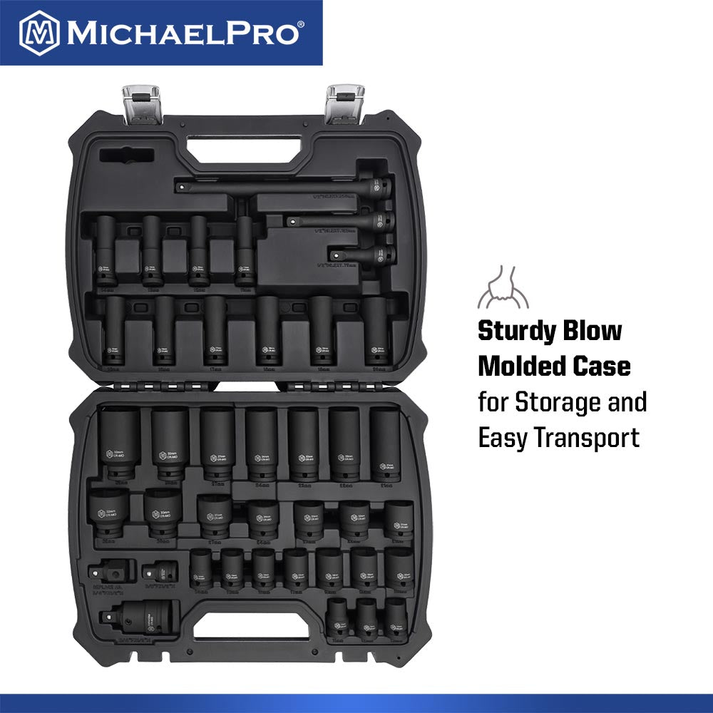 40-Piece 1/2"Drive Impact Socket Set in Metric Sizes (MP005032) - MichaelPro
