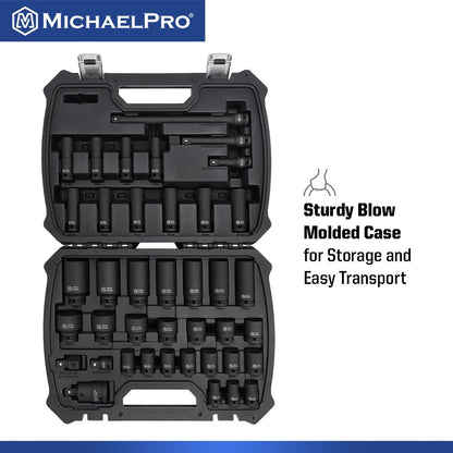 40-Piece 1/2"Drive Impact Socket Set in Metric Sizes (MP005032) - MichaelPro