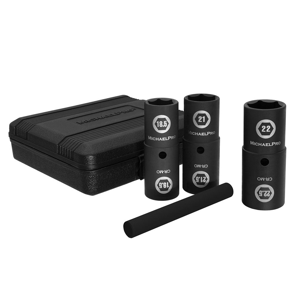 4-Piece 1/2" Drive Thin Wall Impact Flip Lug Nut Socket Set with Half Sizes (MP005042) - MichaelPro
