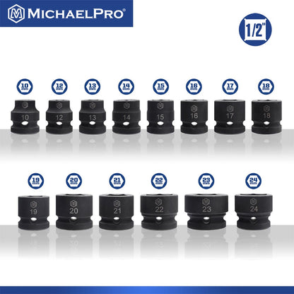 1/2" Drive 14-Piece Low Profile Impact Socket Set (MP005046) - MichaelPro