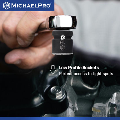 1/2" Drive 14-Piece Low Profile Impact Socket Set (MP005046) - MichaelPro