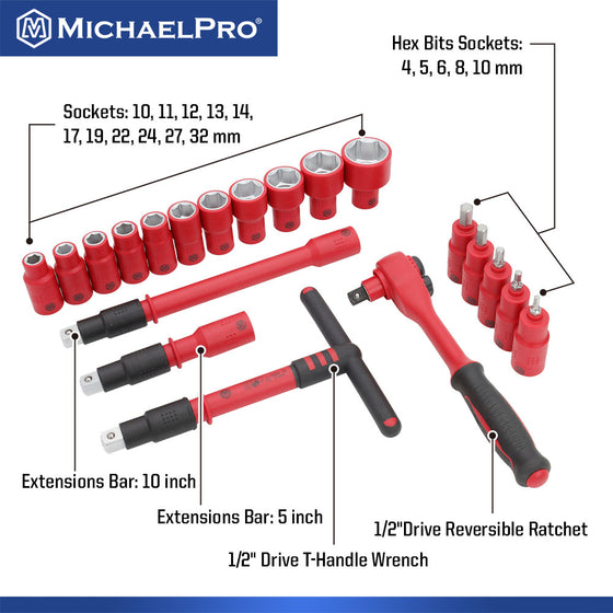 20-Piece 1/2" Drive VDE Insulated Socket Set (MP005048)