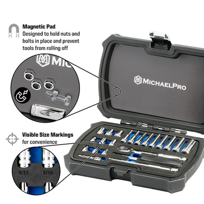 22-Piece 1/4" Drive 90 Tooth SAE Socket Set (MP005058)