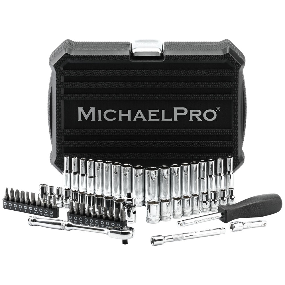 62-Piece 1/4" Drive 90 Tooth SAE/Metric Socket Set (MP005059) - MichaelPro