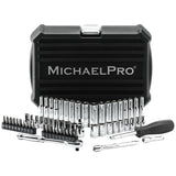 62-Piece 1/4" Drive 90 Tooth SAE/Metric Socket Set (MP005059) - MichaelPro