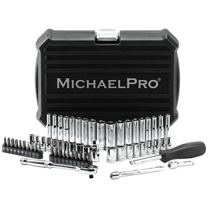 62-Piece 1/4" Drive 90 Tooth SAE/Metric Socket Set (MP005059) - MichaelPro