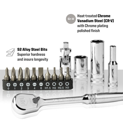 62-Piece 1/4" Drive 90 Tooth SAE/Metric Socket Set (MP005059) - MichaelPro