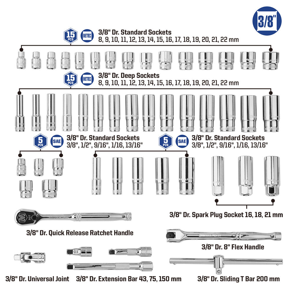 50-Piece 3/8" Drive 90 Tooth Deep Socket Set (MP005060)