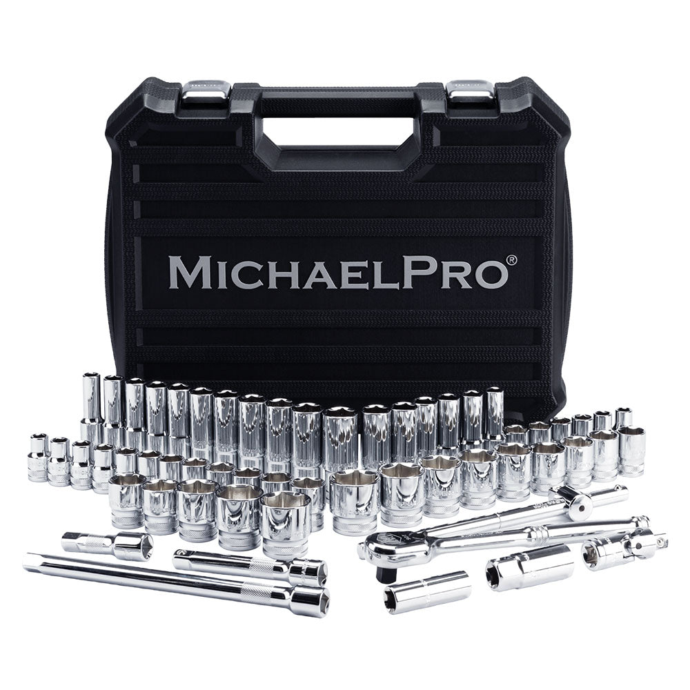 57-Piece 1/2" Drive 90 Tooth SAE & Metric Socket Set (MP005061) - MichaelPro